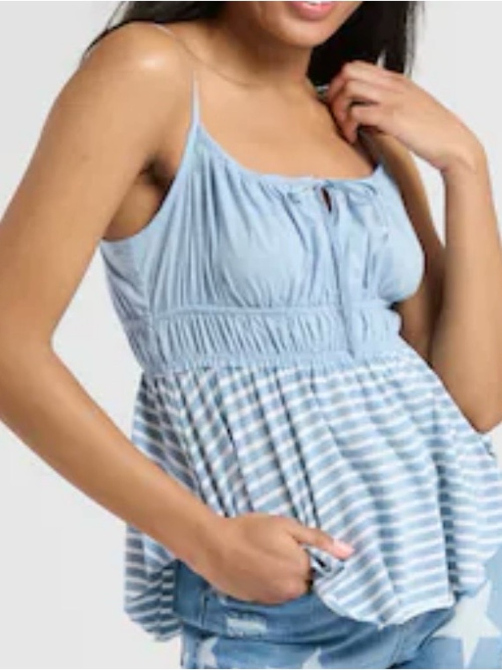 New Thread & Supply Light Blue Striped Tank Top - Size XS
